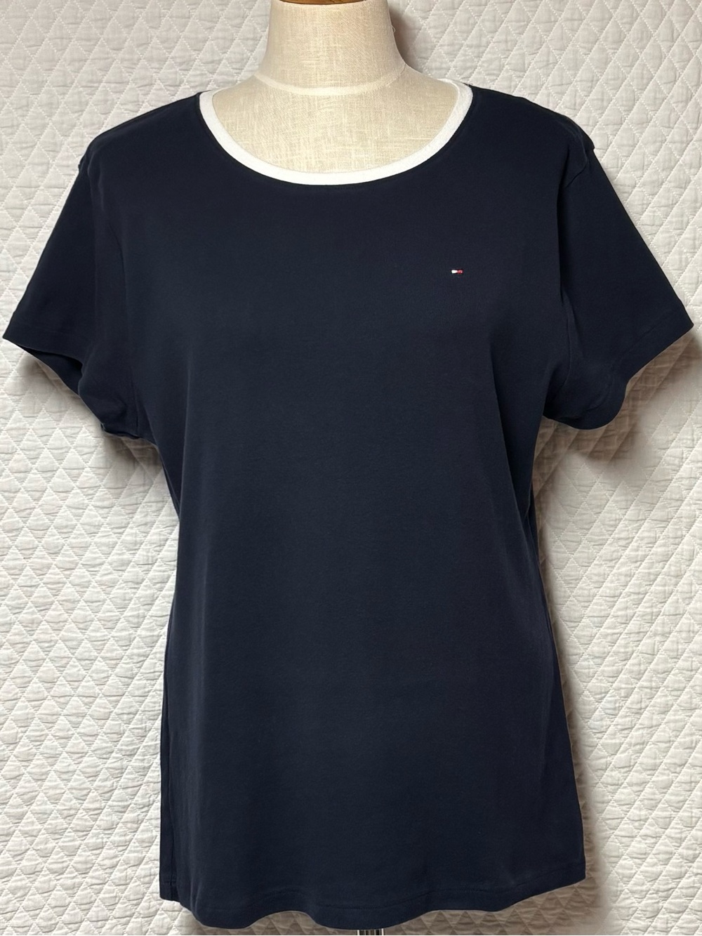 Tommy Hilfiger Navy Short-Sleeve Tee with White Neck Trim
